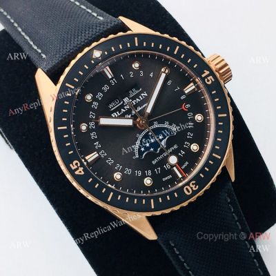 Swiss Replica Blancpain Bathyscaphe Moon phase Rose Gold Watch